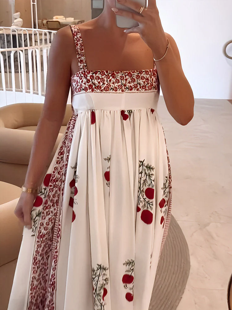 Maxi-Kleid mit Trägern im Boho-Stil & Empire-Schnitt – Blumenmuster & Luftig - Image 4
