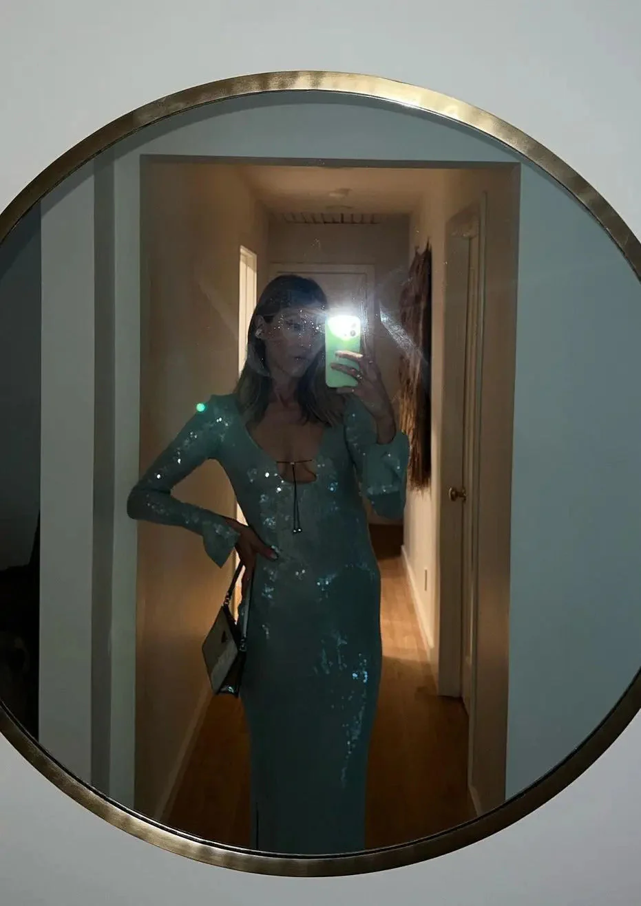 Maya | Spitze Front Lange Ärmel Mintgrüne Glitzer Kleid Damen - Image 10