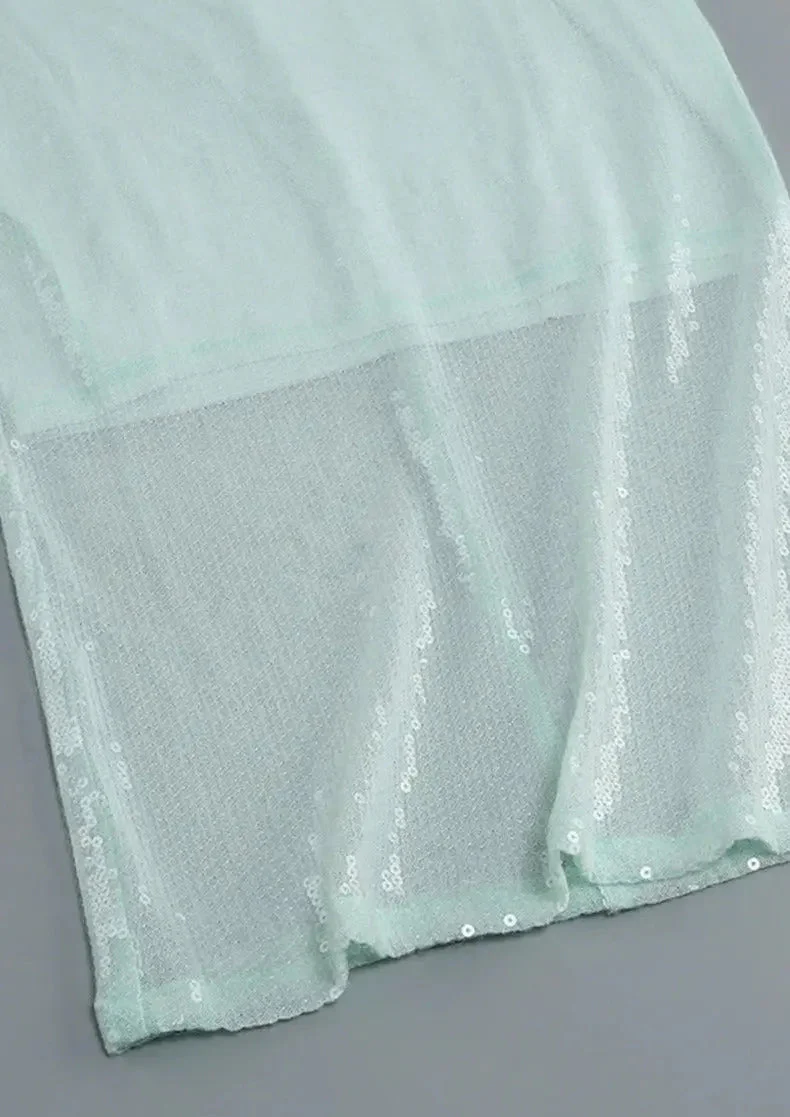 Maya | Spitze Front Lange Ärmel Mintgrüne Glitzer Kleid Damen - Image 17