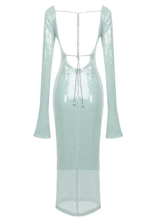 Maya | Spitze Front Lange Ärmel Mintgrüne Glitzer Kleid Damen - Image 5