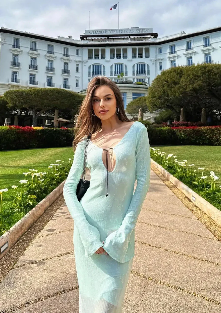 Maya | Spitzen Front Lange Ärmel Mintgrüne Glitzer Kleid Damen - Image 11
