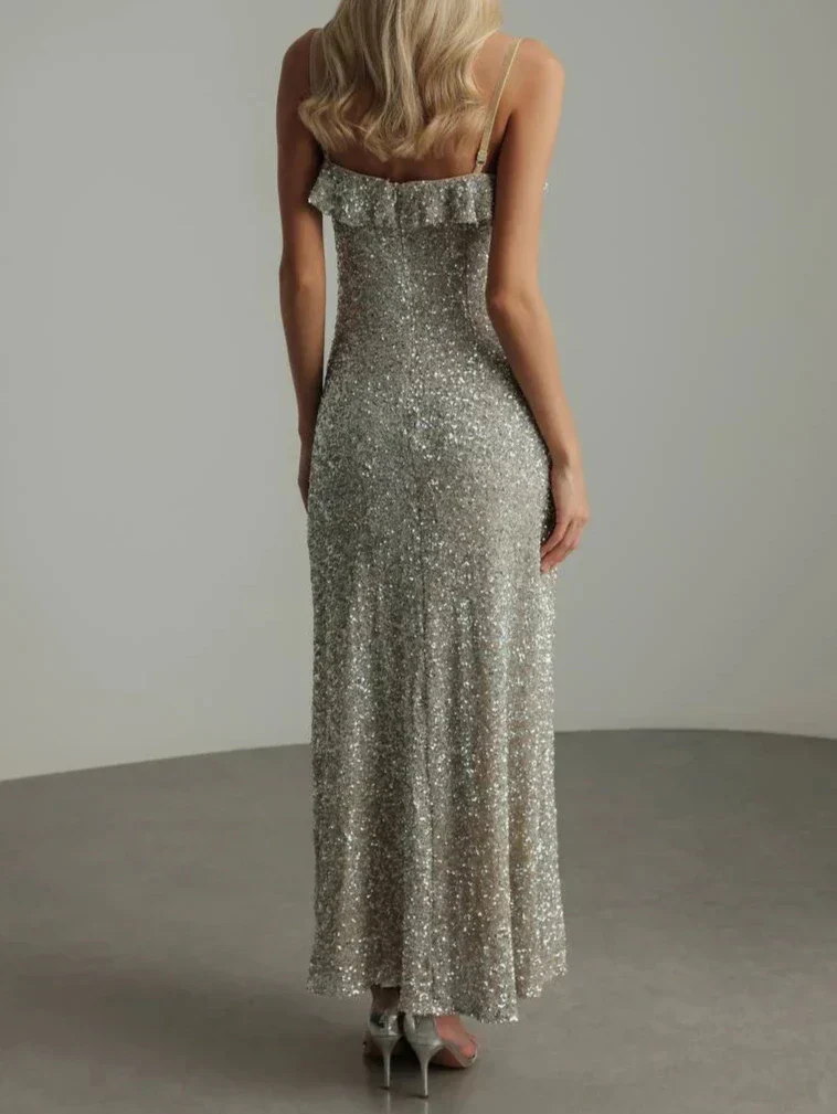 Mia| Glänzendes ärmelloses Kleid mit Rüschen - Image 2