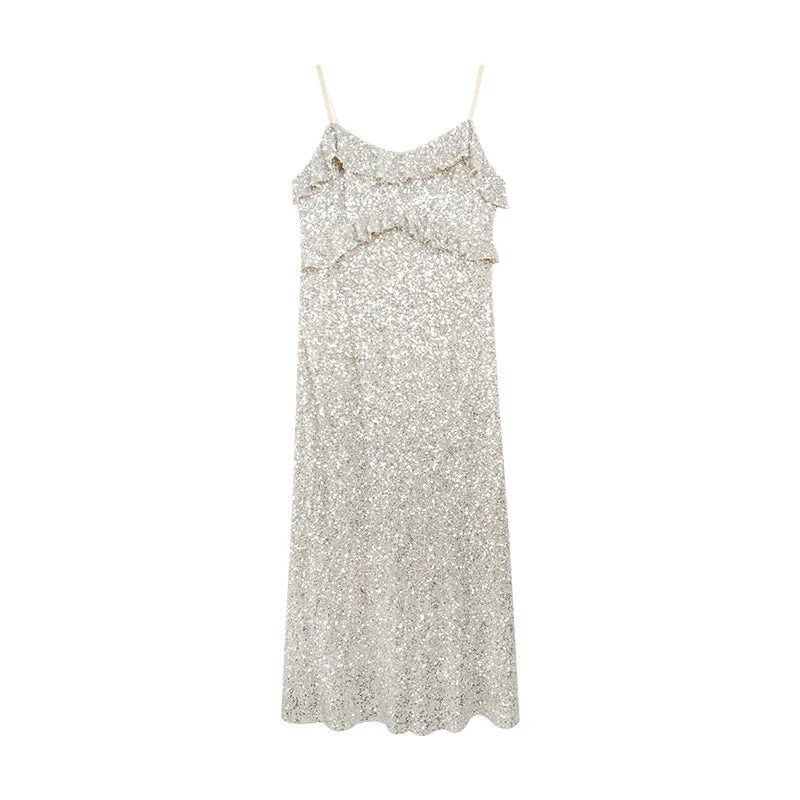 Mia| Glänzendes ärmelloses Kleid mit Rüschen - Image 4