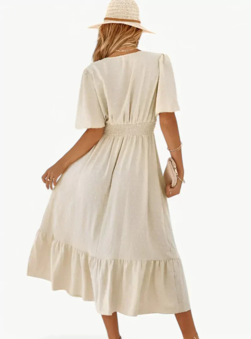 Midi-Sommerkleid mit V-Ausschnitt und Taillierung – Lässig & Weiblich - Image 2