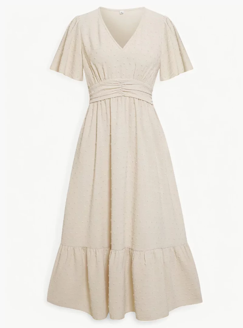 Midi-Sommerkleid mit V-Ausschnitt und Taillierung – Lässig & Weiblich - Image 3
