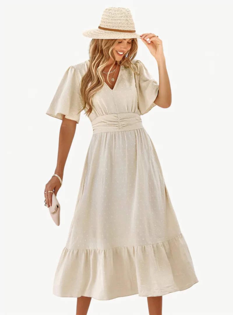 Midi-Sommerkleid mit V-Ausschnitt und Taillierung – Lässig & Weiblich - Image 4