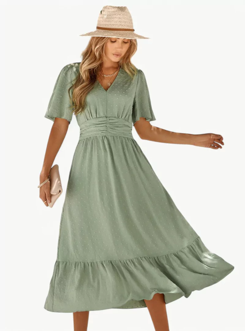 Midi-Sommerkleid mit V-Ausschnitt und Taillierung – Lässig & Weiblich - Image 5