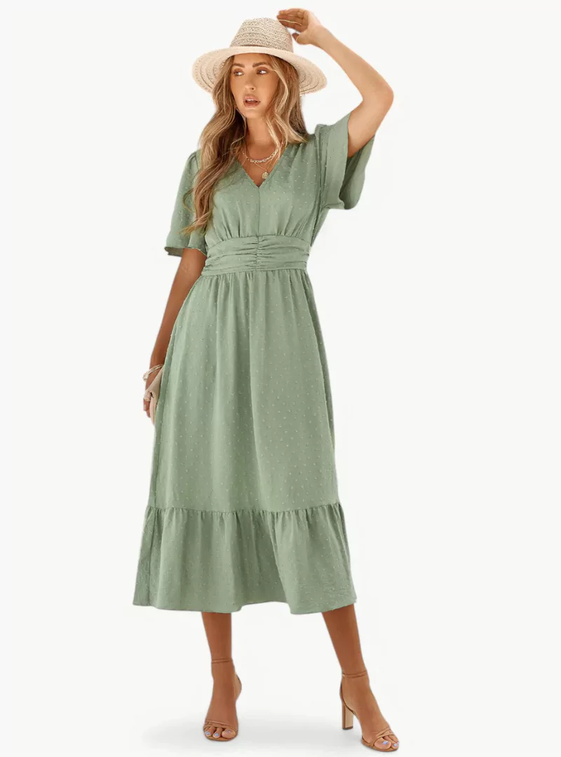Midi-Sommerkleid mit V-Ausschnitt und Taillierung – Lässig & Weiblich - Image 7