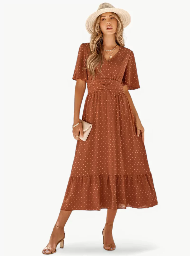 Midi-Sommerkleid mit V-Ausschnitt und Taillierung – Lässig & Weiblich - Image 8