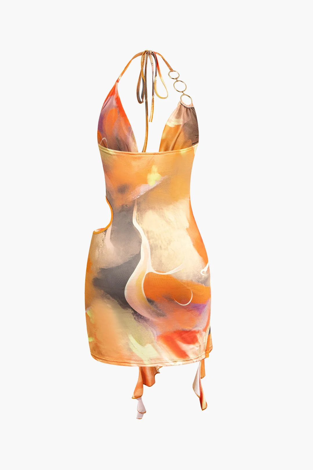 Mira | Asymmetrisches Seitenschlitz Halter-Neck Mini-Kleid mit Kunstdruck - Image 4