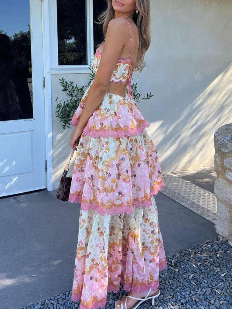 Odetta | Romantisches Blumen Maxikleid mit Spitzen-Details