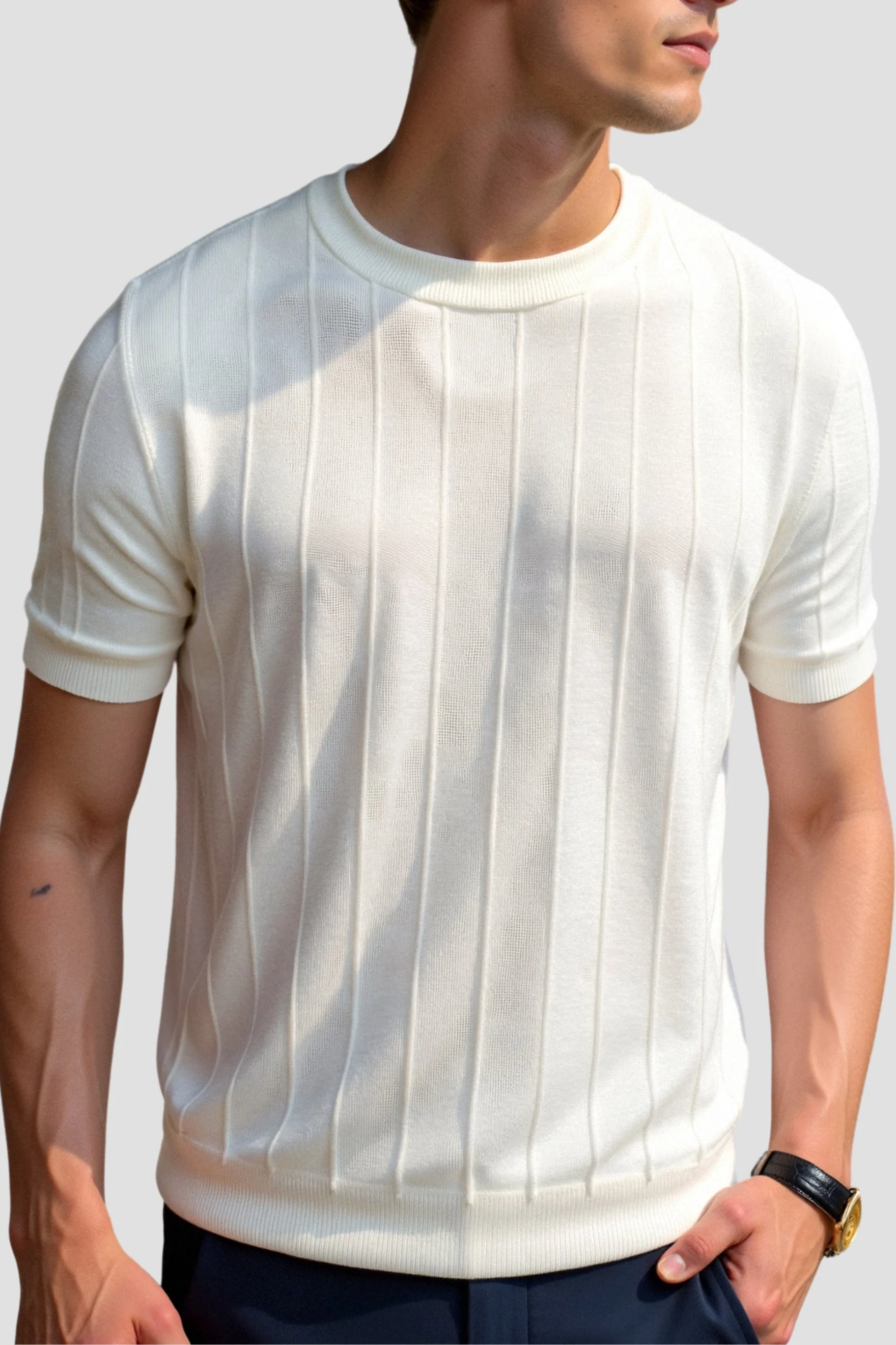 Oude Geld Classic Heavy O-Hals Gestreiftes T-Shirt - Image 6