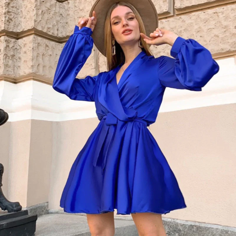 Pauline | Satin Kleid - Lange Ärmel Rüschen - Image 3
