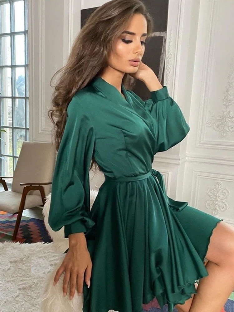 Pauline | Satin Kleid - Lange Ärmel Rüschen - Image 5
