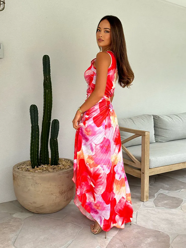 Plissee Ein-Schulter Kleid mit Blumenmuster – Elegant & Weiblich - Image 8