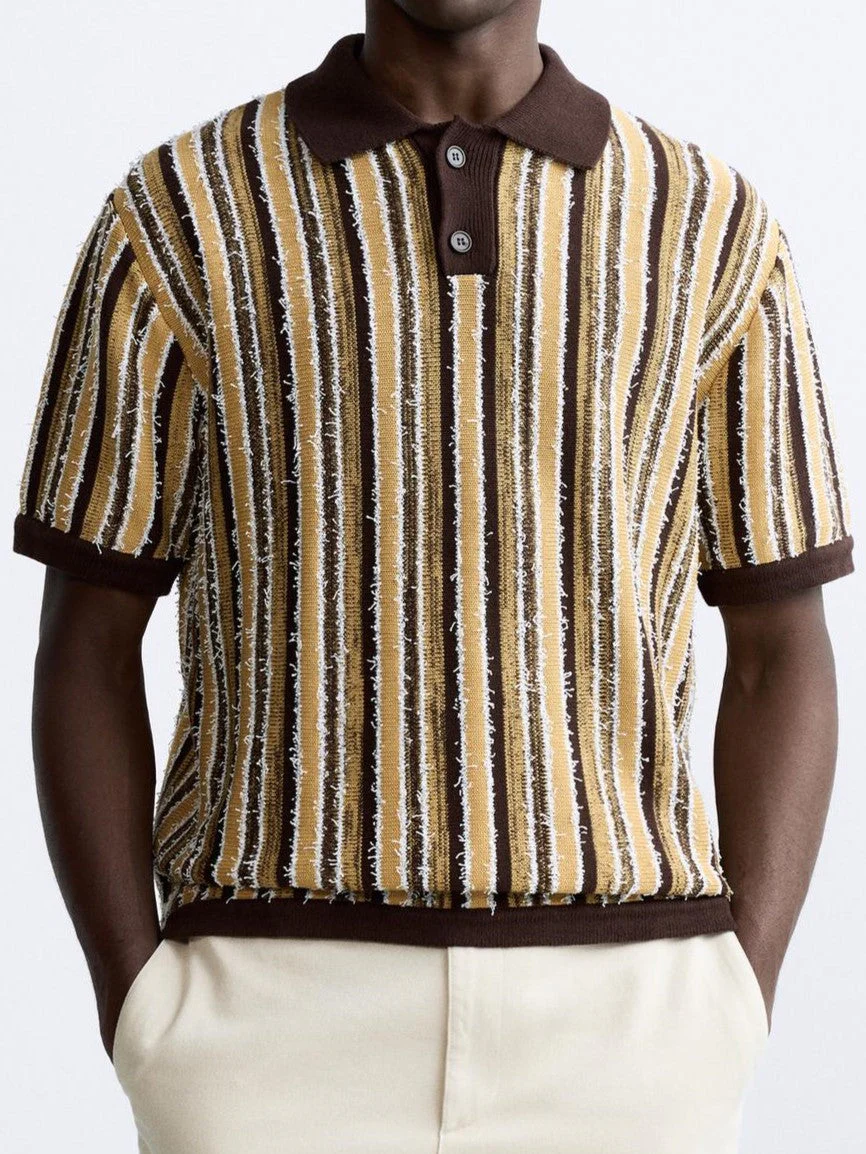 Retro Gestricktes Poloshirt mit Streifenmuster - Image 2