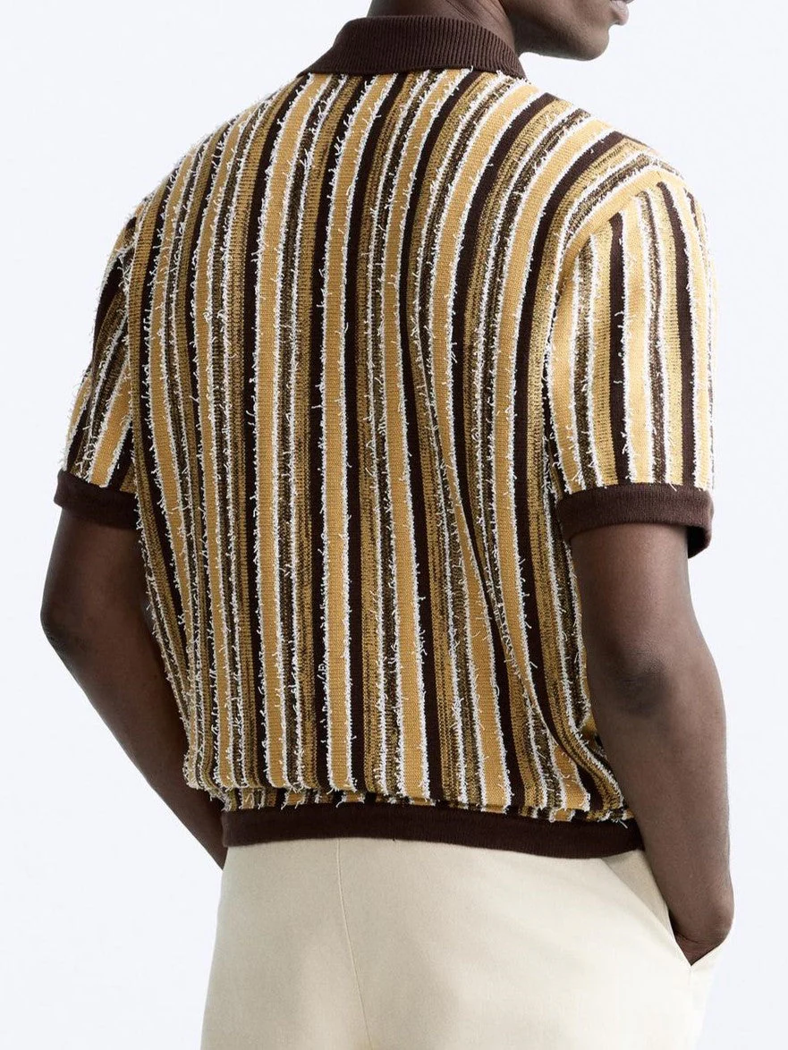 Retro Gestricktes Poloshirt mit Streifenmuster - Image 3