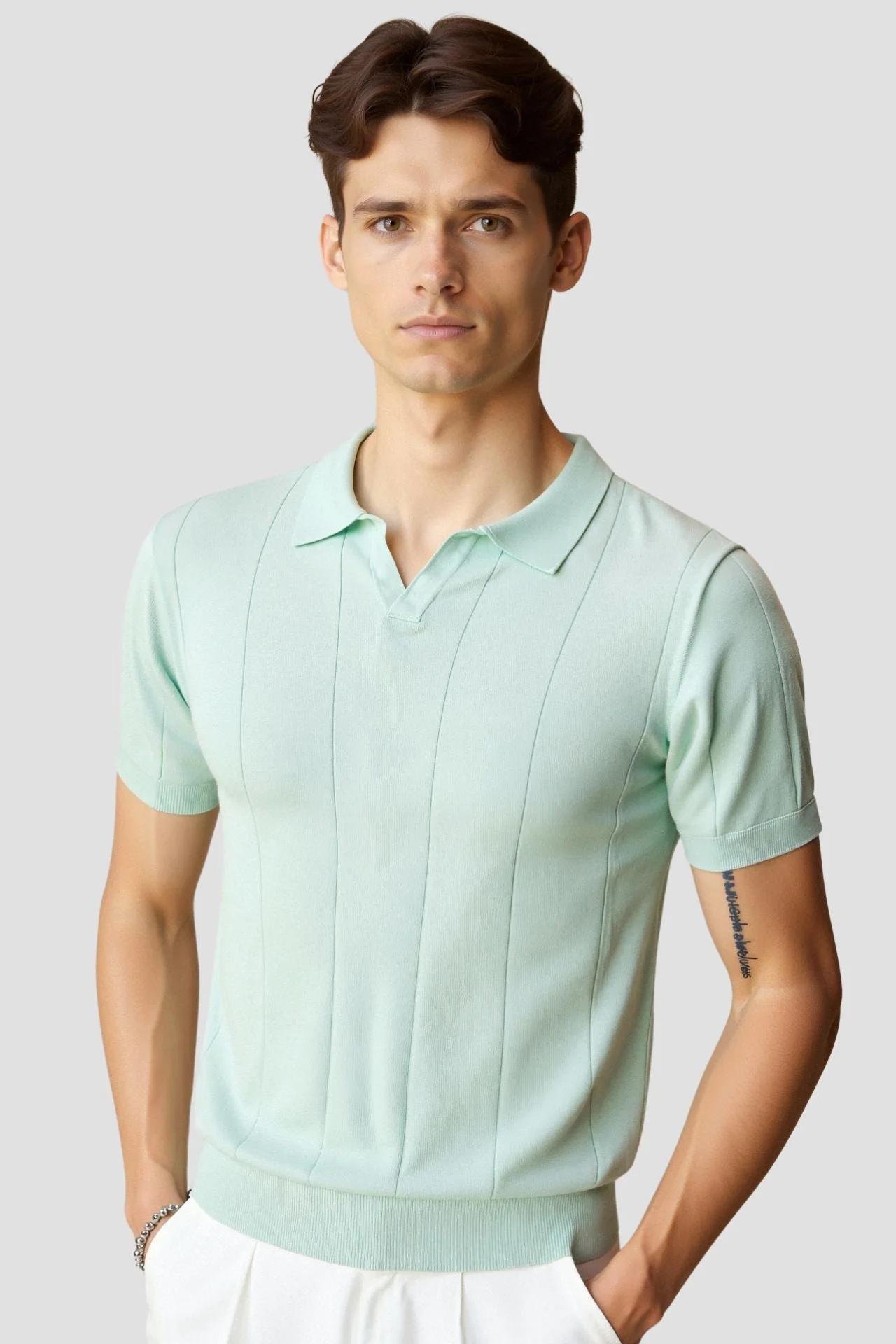 Retro-Strick-Polo in Mintgrün - Image 2