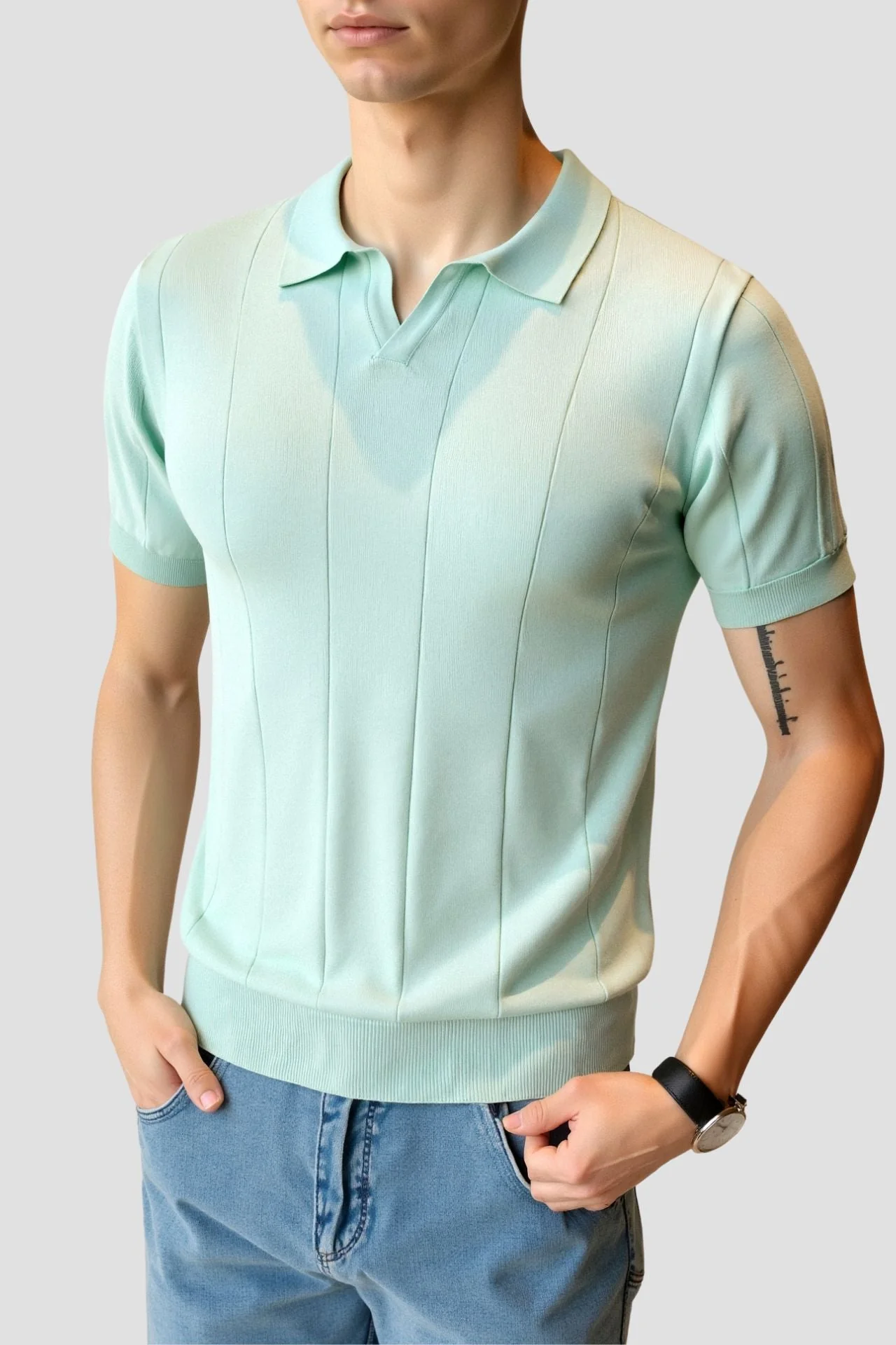 Retro-Strick-Polo in Mintgrün - Image 3