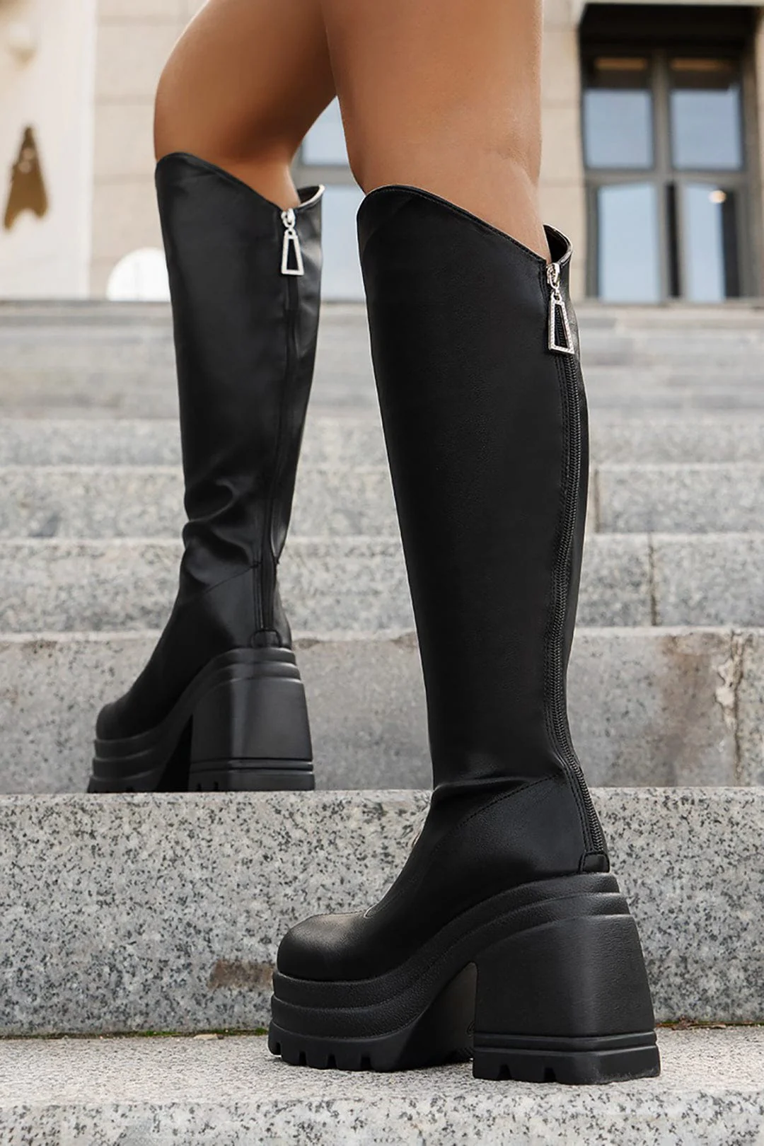 Robine | Schwarze kniehohe Plateau-Stiefel – Stilvoll & Komfortabel - Image 2