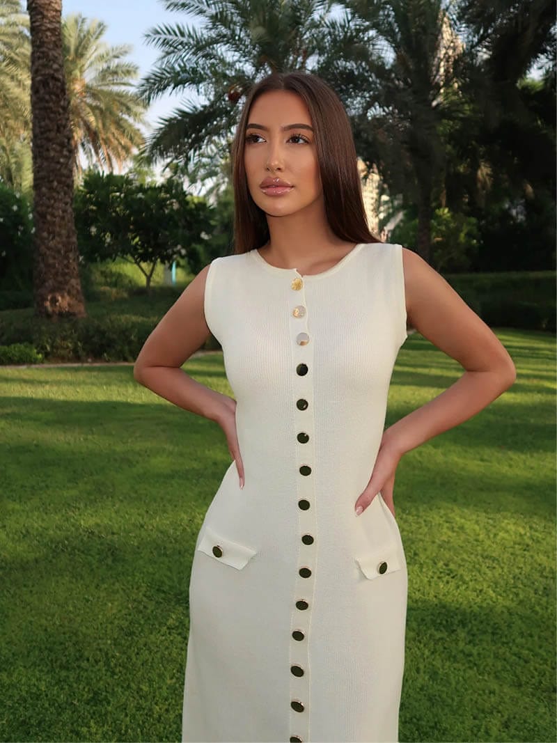 Rosamund | Elegantes Knopfdetailliertes ärmelloses Maxikleid – Zeitlose Klasse & Raffinesse - Image 2