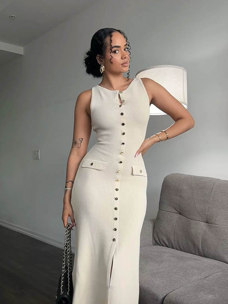 Rosamund | Elegantes Knopfdetailliertes ärmelloses Maxikleid – Zeitlose Klasse & Raffinesse - Image 3