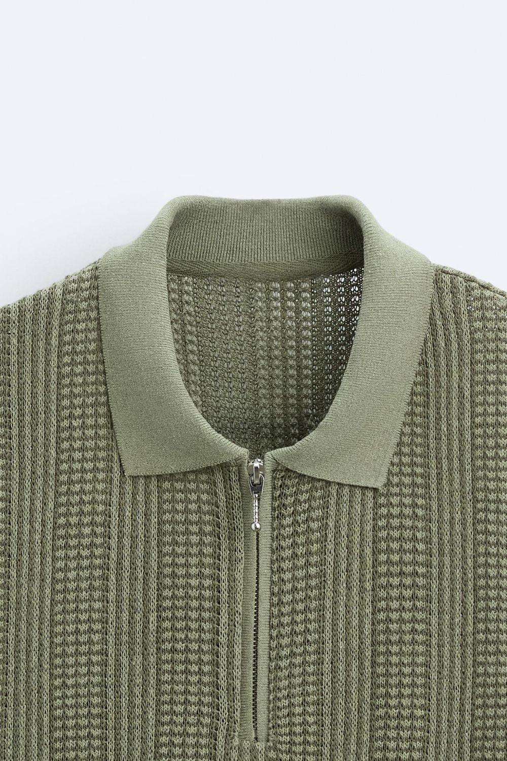 Strukturiertes Strickpoloshirt mit Reißverschluss - Image 10
