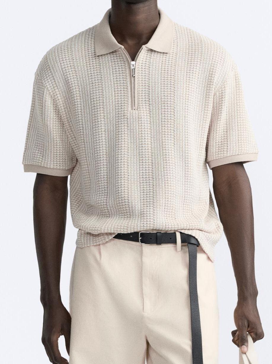 Strukturiertes Strickpoloshirt mit Reißverschluss - Image 2