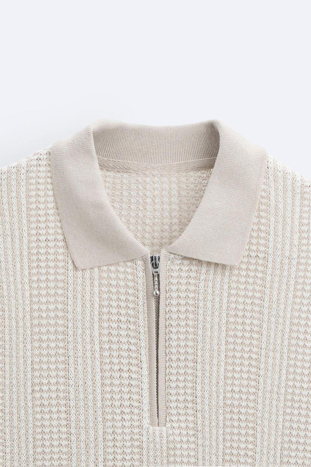 Strukturiertes Strickpoloshirt mit Reißverschluss - Image 5
