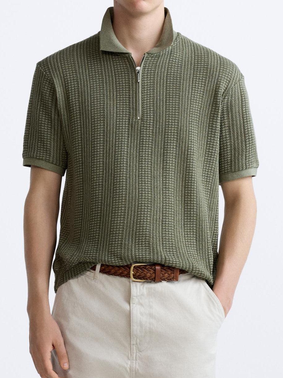Strukturiertes Strickpoloshirt mit Reißverschluss - Image 7