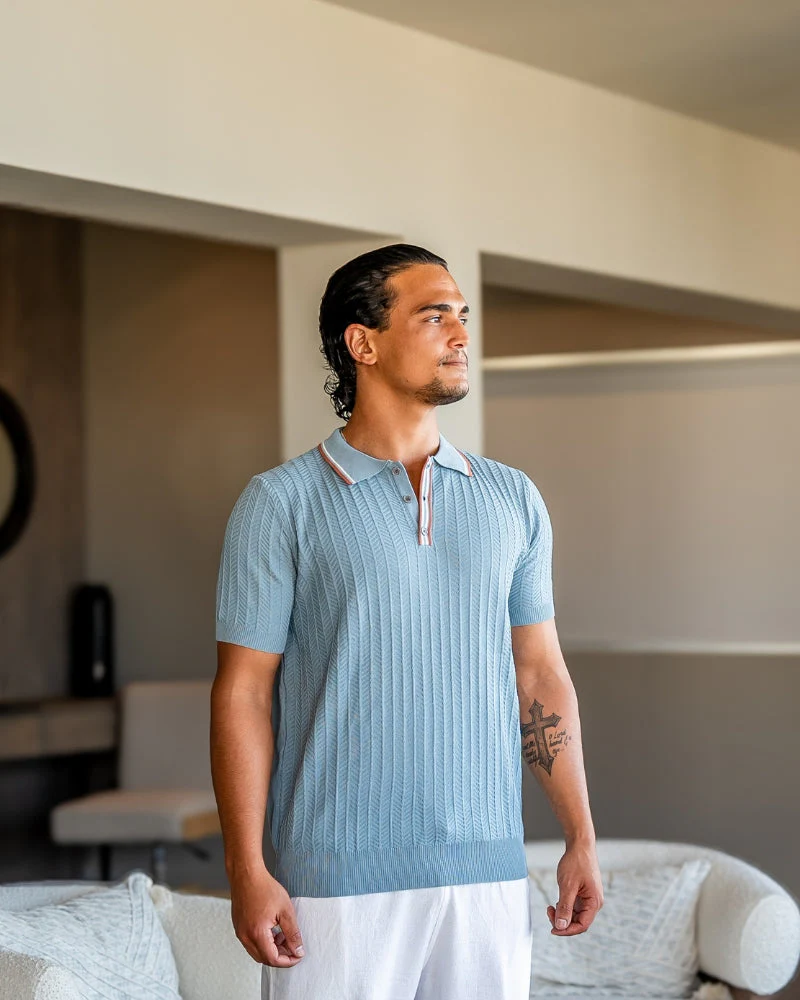 Theo | Sommer Strick Poloshirt mit Kontrastkragen - Image 2