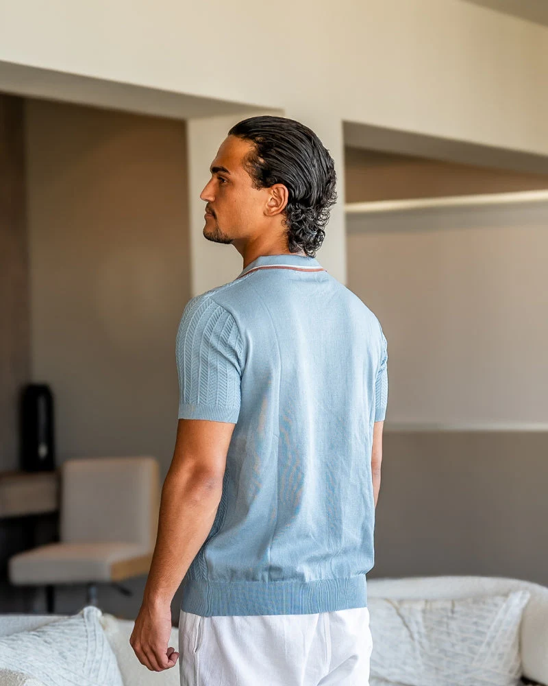 Theo | Sommer Strick Poloshirt mit Kontrastkragen - Image 3