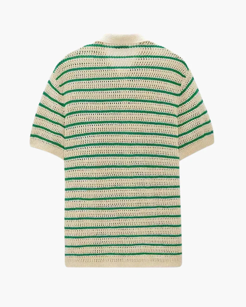 Weston | Gehäkeltes Herren Sommerhemd mit Knopfleiste in Grün-Beige - Image 4