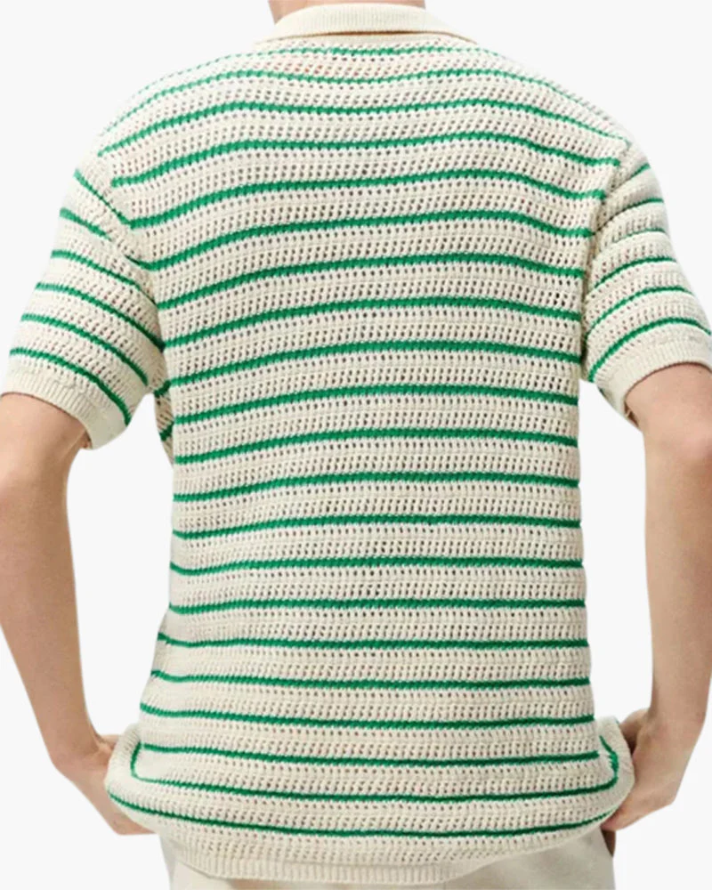 Weston | Gehäkeltes Herren Sommerhemd mit Knopfleiste in Grün-Beige - Image 5