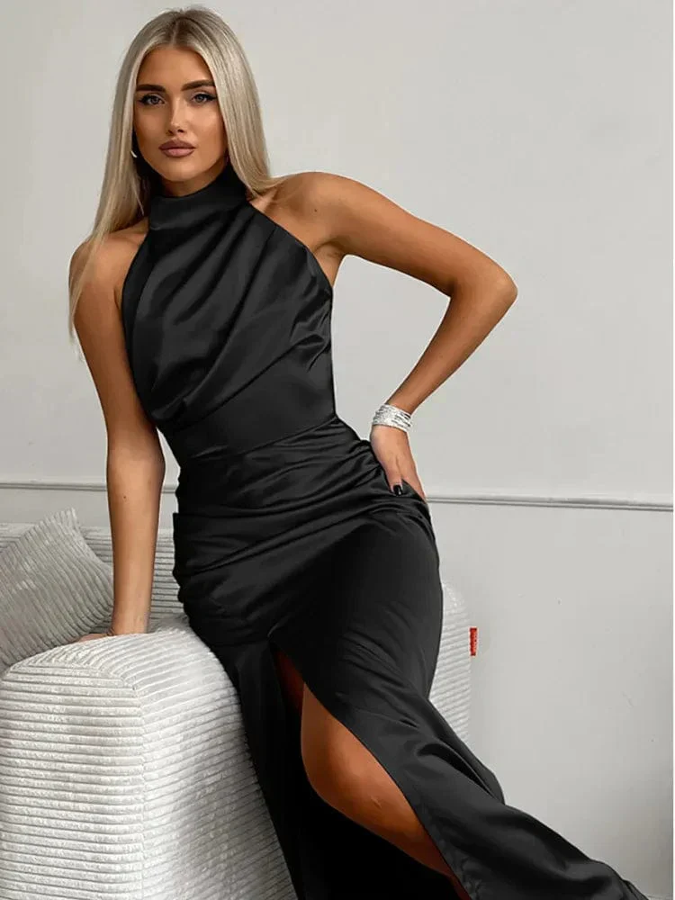 Ylva | Elegantes Satin-Halterkleid mit Beinschlitz - Image 6