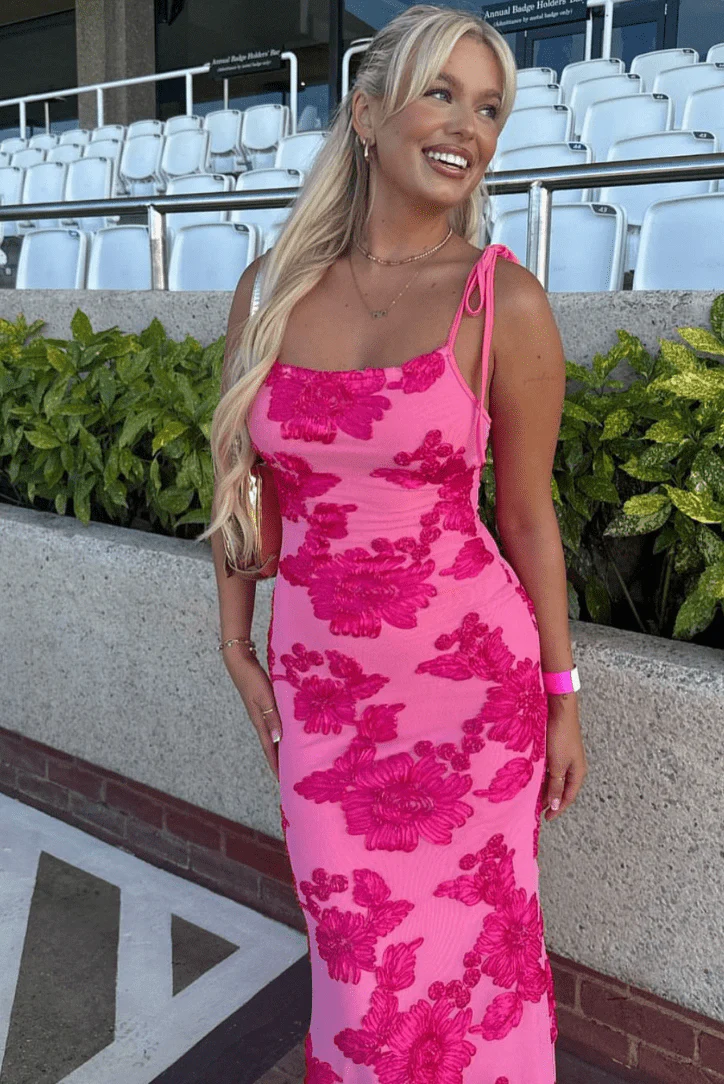 Ziska | Figurbetonendes Rosa Blumen Maxikleid - Elegant mit romantischem Flair - Image 4